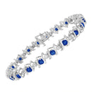 .925 Sterling Silver, Lab-Grown Gemstone and 4 Cttw Round Diamond Tennis Bracelet (H-I Color, I1-I2 Clarity) - Created Blue Sapphire, September Birthstone-3