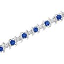 .925 Sterling Silver, Lab-Grown Gemstone and 4 Cttw Round Diamond Tennis Bracelet (H-I Color, I1-I2 Clarity) - Created Blue Sapphire, September Birthstone-4