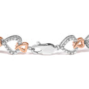 10K Rose Gold Plated Sterling Silver 1/4 Cttw Diamond Heart Link Bracelet-2