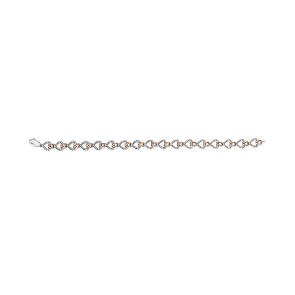 10K Rose Gold Plated Sterling Silver 1/4 Cttw Diamond Heart Link Bracelet