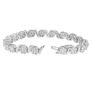 14K White Gold 7 3/8 Cttw Round Brilliant Diamond Floral Cluster and S Link Bracelet (H-I Color, SI2-I1 Clarity) - 7" Inches-8