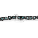 Black Rhodium Plated .925 Sterling Silver 1.0 Cttw Diamond Miracle Tennis Bracelet (Enhanced Blue Color, I3 Clarity) - 7"-10