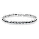 Black Rhodium over .925 Sterling Silver 1.0 Cttw Rose Cut Diamond Double-Link 7" Tennis Bracelet (Blue Color, I1-I2 Clarity)-7