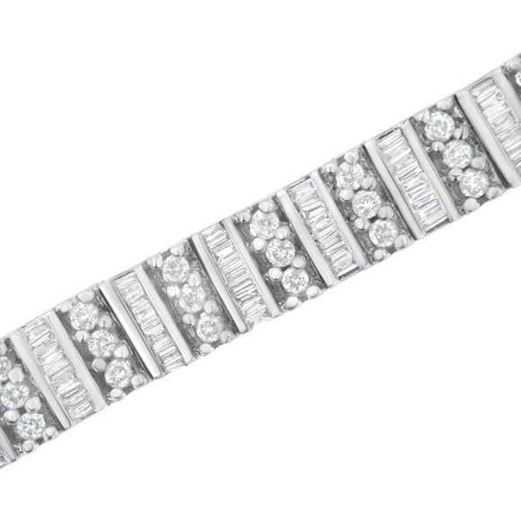 14K White Gold 4 7/8 cttw Baguette & Round Brilliant-Cut Diamond Channel- & Prong-Set Tennis Bracelet (I-J Color, I1-I2 Clarity) - Size 7.25"
