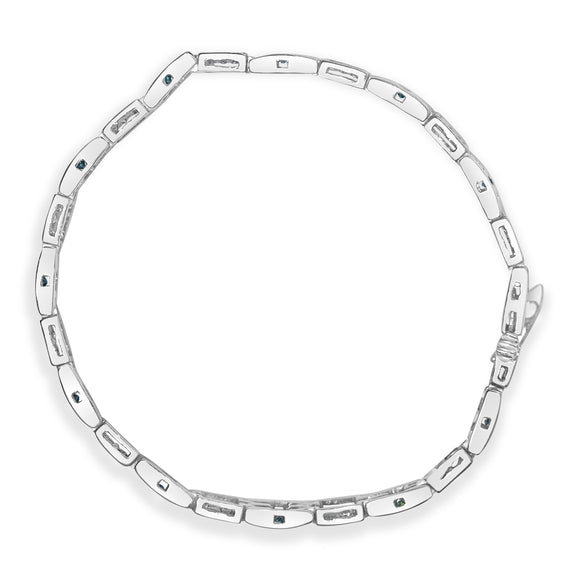 14K White Gold Princess-Cut white and Blue Diamond 3.00 cttw Fashion Link Bracelet (H-I Color, SI1-SI2 Clarity)