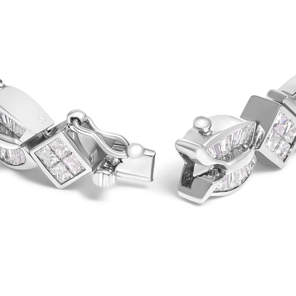 14K White Gold 8 5/8ct Cttw Princess and Baguette Diamond Geometric Twist Link Bracelet (G-H Color, VS1-VS2 Clarity) - 7"