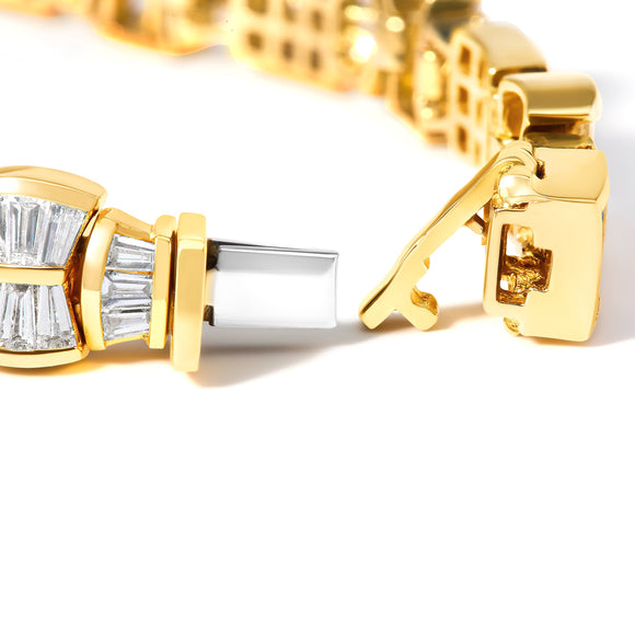 14K Yellow Gold 9 7/8 Cttw Princess and Baguette Diamond Bow and Box Link Tennis Bracelet (G-H Color, VS1-VS2 Clarity) - 7" Inches
