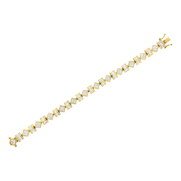 14K Yellow Gold 7.50 Cttw Princess and Baguette Diamond Geometric Link Bracelet