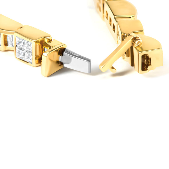 14K Yellow Gold 7.0 Cttw Baguette Cut Diamond Alternating Box and Wave Link Bracelet (G-H Color, VS1-VS2 Clarity) - 7" Inches