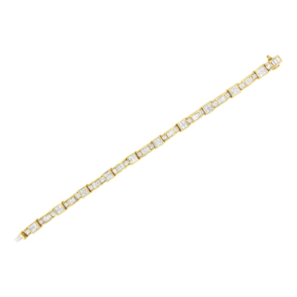 14K Yellow Gold 7.0 Cttw Baguette Cut Diamond Alternating Box and Wave Link Bracelet (G-H Color, VS1-VS2 Clarity) - 7" Inches