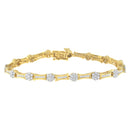 10K Yellow and White Gold 2.00 cttw Round and Baguette-Cut Diamond Link Bracelet (I-J Color, I2-I3 Clarity) - Size 7.25"-6