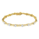10K Yellow and White Gold 2.00 cttw Round and Baguette-Cut Diamond Link Bracelet (I-J Color, I2-I3 Clarity) - Size 7.25"-7