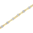 10K Yellow and White Gold 2.00 cttw Round and Baguette-Cut Diamond Link Bracelet (I-J Color, I2-I3 Clarity) - Size 7.25"-9