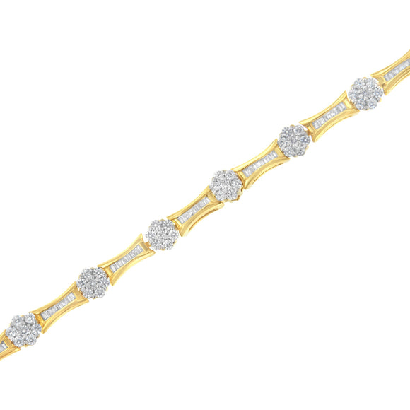 10K Yellow and White Gold 2.00 cttw Round and Baguette-Cut Diamond Link Bracelet (I-J Color, I2-I3 Clarity) - Size 7.25"