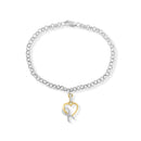 10K Yellow Gold 1/10 Cttw Diamond Awareness Ribbon & Heart Charm on 7" .925 Sterling Silver Rolo Bracelet (H-I Color, I1-I2 Clarity)-5