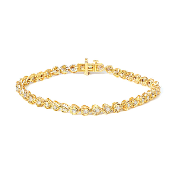 .925 Sterling Silver 1.0 Cttw Miracle Set Diamond Heart-Link 7" Tennis Bracelet (I-J Color, I2-I3 Clarity)