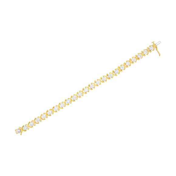 10K Yellow Gold Plated Sterling Silver 2 cttw Diamond "XOXO" Bracelet (J-K Clarity, I1-I2 Color) - Size 7.25"