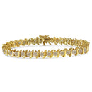 10K Yellow Gold Plated .925 Sterling Silver 7.0 cttw 2-Prong Set Round Brilliant Cut Diamond "S" Link Bracelet (J-K color, I1-I2 clarity) - 7"-7
