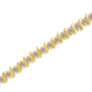 10K Yellow Gold Plated .925 Sterling Silver 7.0 cttw 2-Prong Set Round Brilliant Cut Diamond "S" Link Bracelet (J-K color, I1-I2 clarity) - 7"-11