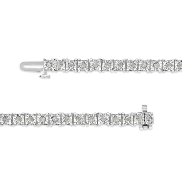 .925 Sterling Silver 1.0 Cttw Diamond Square Frame Miracle-Set Tennis Bracelet (I-J Color, I3 Clarity) - 7"