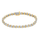 Two-Tone 10K Yellow Gold over .925 Sterling Silver 1.0 Cttw Diamond S-Curve Link Miracle-Set Tennis Bracelet (I-J Color, I3 Clarity) - 7"-11