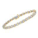 Two-Tone 10K Yellow Gold over .925 Sterling Silver 1.0 Cttw Diamond S-Curve Link Miracle-Set Tennis Bracelet (I-J Color, I3 Clarity) - 7"-12