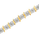 Two-Tone 10K Yellow Gold over .925 Sterling Silver 1.0 Cttw Diamond S-Curve Link Miracle-Set Tennis Bracelet (I-J Color, I3 Clarity) - 7"-13