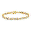 Two-Tone 10K Yellow Gold over .925 Sterling Silver 1.0 Cttw Diamond S-Curve Link Miracle-Set Tennis Bracelet (I-J Color, I3 Clarity) - 7"-16
