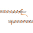 14K Rose Gold Plated .925 Sterling Silver 1/10 Cttw Diamond Round Miracle Plate and "S" Link Tennis Bracelet (I-J Color, I2- I3 Clarity) - 7"-10