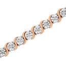 14K Rose Gold Plated .925 Sterling Silver 1/10 Cttw Diamond Round Miracle Plate and "S" Link Tennis Bracelet (I-J Color, I2- I3 Clarity) - 7"-11