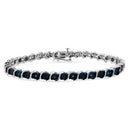 .925 Sterling Silver 1/10 Cttw Miracle-Set Treated Blue Color Diamond Miracle Plate "S" Link Tennis Bracelet (Blue Color, I2- I3 Clarity) - 7.25"-6