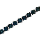 .925 Sterling Silver 1/10 Cttw Miracle-Set Treated Blue Color Diamond Miracle Plate "S" Link Tennis Bracelet (Blue Color, I2- I3 Clarity) - 7.25"-9