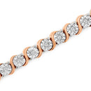14K Rose Gold Plated .925 Sterling Silver 1/4 Cttw Diamond Round Miracle Plate and "S" Link Tennis Bracelet (I-J Color, I2- I3 Clarity) - 7"-11