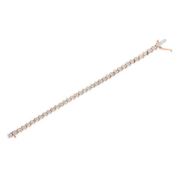 14K Rose Gold Plated .925 Sterling Silver 1/4 Cttw Diamond Round Miracle Plate and "S" Link Tennis Bracelet (I-J Color, I2- I3 Clarity) - 7"