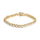 14K Yellow Gold Plated .925 Sterling Silver 1/10 Cttw Diamond Open Circle Beaded Wheel Link Tennis Bracelet (I-J Color, I3 Clarity) - 7.25"-1