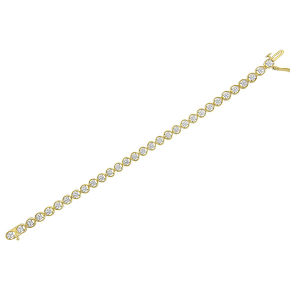 14K Yellow Gold Plated .925 Sterling Silver 1/10 Cttw Diamond Open Circle Beaded Wheel Link Tennis Bracelet (I-J Color, I3 Clarity) - 7.25"