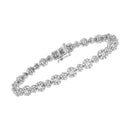 10K White Gold 4.0 cttw Brilliant Round-cut and Baguette Diamond Floral Cluster Link Bracelet (I-J Clarity, I1-I2 Color) - Size 7"-8
