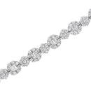 10K White Gold 4.0 cttw Brilliant Round-cut and Baguette Diamond Floral Cluster Link Bracelet (I-J Clarity, I1-I2 Color) - Size 7"-9