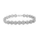 .925 Sterling Silver 2.0 cttw Diamond 7 Stone Floral Cluster Link Bracelet (I-J Color, I3 Clarity) -7.25"-6