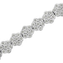 .925 Sterling Silver 2.0 cttw Diamond 7 Stone Floral Cluster Link Bracelet (I-J Color, I3 Clarity) -7.25"-9