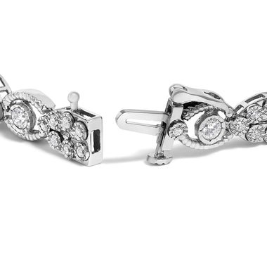 10K White Gold 2.0 Cttw Diamond Milgrain Cluster Link Bracelet - 0