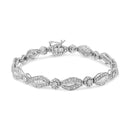 .925 Sterling Silver 1 cttw Diamond Double Leaf and Bezel Link Bracelet (I-J Clarity, I2-I3 Color) - Size 7.25"-6