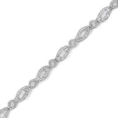 .925 Sterling Silver 1 cttw Diamond Double Leaf and Bezel Link Bracelet (I-J Clarity, I2-I3 Color) - Size 7.25"-7