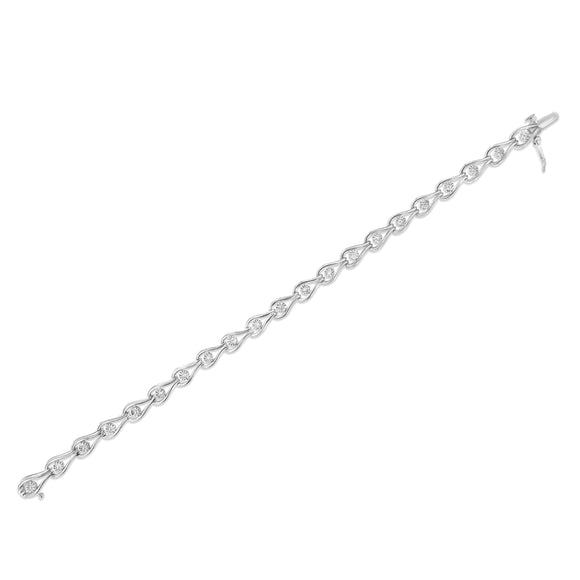 .925 Sterling Silver 1/10 Cttw Miracle-Set Diamond Pear Shape and Bezel Link Bracelet (I-J Color, I3 Clarity) - 7.25"
