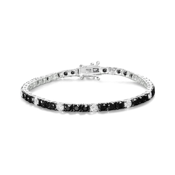 .925 Sterling Silver 3.0 Cttw Black and White Diamond Tennis Bracelet (I-J Color, I2-I3 Clarity) - 7.25" Inches