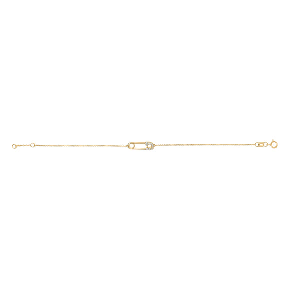 10K Yellow Gold 1/10 Cttw Diamond Paperclip Charm Adjustable Link Bracelet  (I-J Color, I1-I2 Clarity) - 7.25 Inch