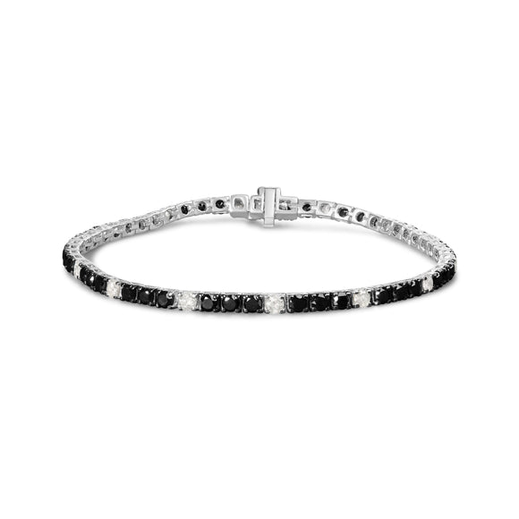 .925 Sterling Silver 3.0 Cttw Black and White Diamond Tennis Bracelet (I-J Color, I2-I3 Clarity) - 7.25" Inches