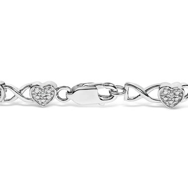 .925 Sterling Silver Diamond Accent Heart Link Bracelet (I-J Color, I3 Clarity) - 7.25" - 0