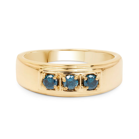 14K Yellow Gold Plated 0.33 Carat Genuine Blue Diamond .925 Sterling Silver Ring