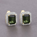 3.57 Carat Genuine Green Tourmaline and White Diamond 14K Yellow Gold Earrings-4